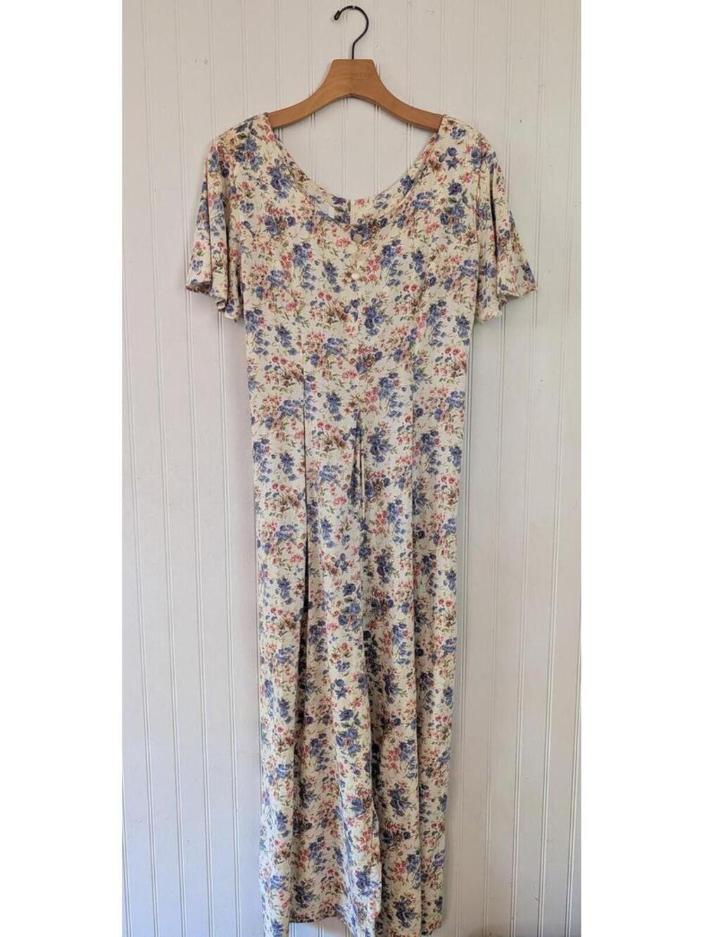 2000's Floral Print Jumpsuit Tie Back Zipper Butterfly Sleeve Wide Leg